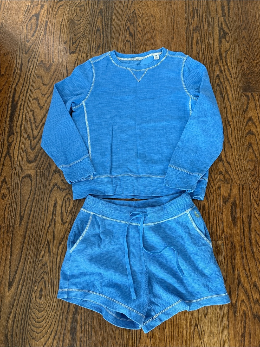 Womens Blue Pajama Set - Soft Long Sleeve Top & Shorts